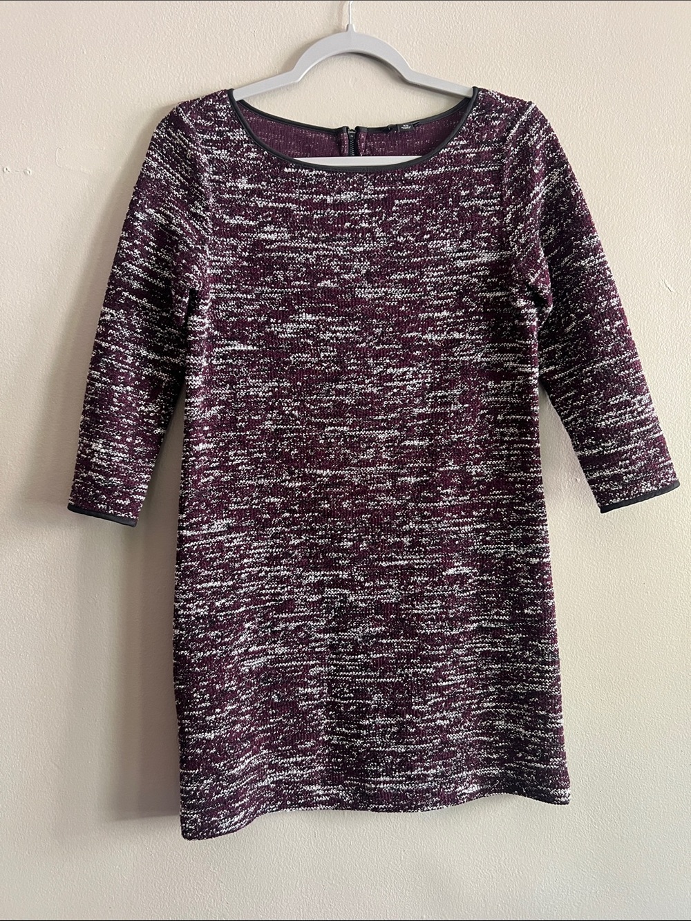 Ann Taylor Plum Marled Knit Shift Dress with Three-Quarter Sleeves
